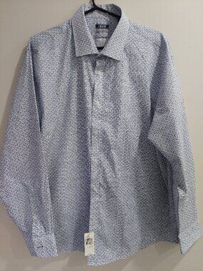 IZOD brand Men's 17.5 34/35 Shirt Slim fit Fish Skeleton Print In Blue NWT